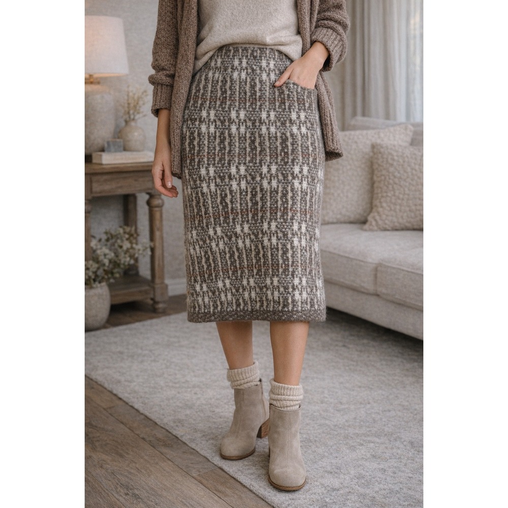 United Colors of Benetton Wool Blend Skirt M Tweed Plaid Midi Made in Italy Fall